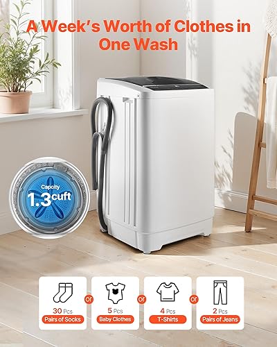 Miniatura 2 de VEVOR Lavadora portátil, lavadora portátil de 1.3 pies cúbicos con pantalla LED, tambor de acero inoxidable, 8 programas de lavado y 6 niveles de