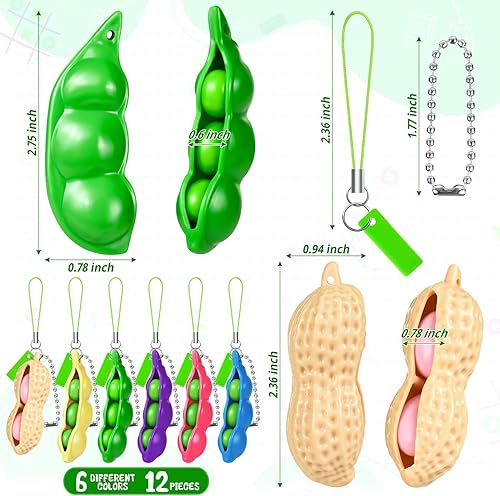 Miniatura 7 de 12 piezas de llavero de frijoles para apretar juguetes para la ansiedad para recoger la piel, maní de guisantes para juguetes de fiesta