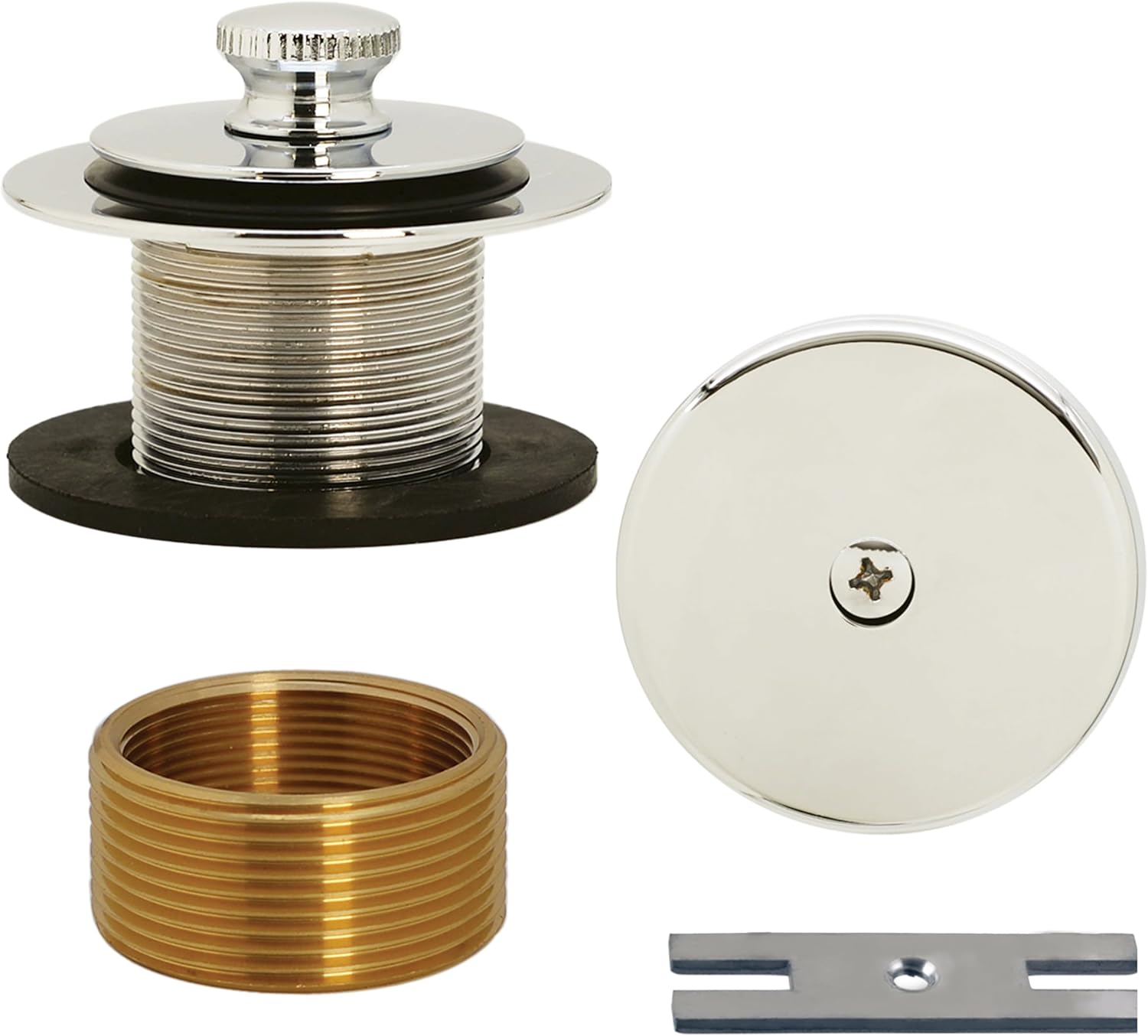 Westbrass A941K-05 1-3/8" Fine Thread Twist & Close Bathtub Drain Trim with One-Hole Overlfow Faceplate and Universal Adaptor, Polished Nickel