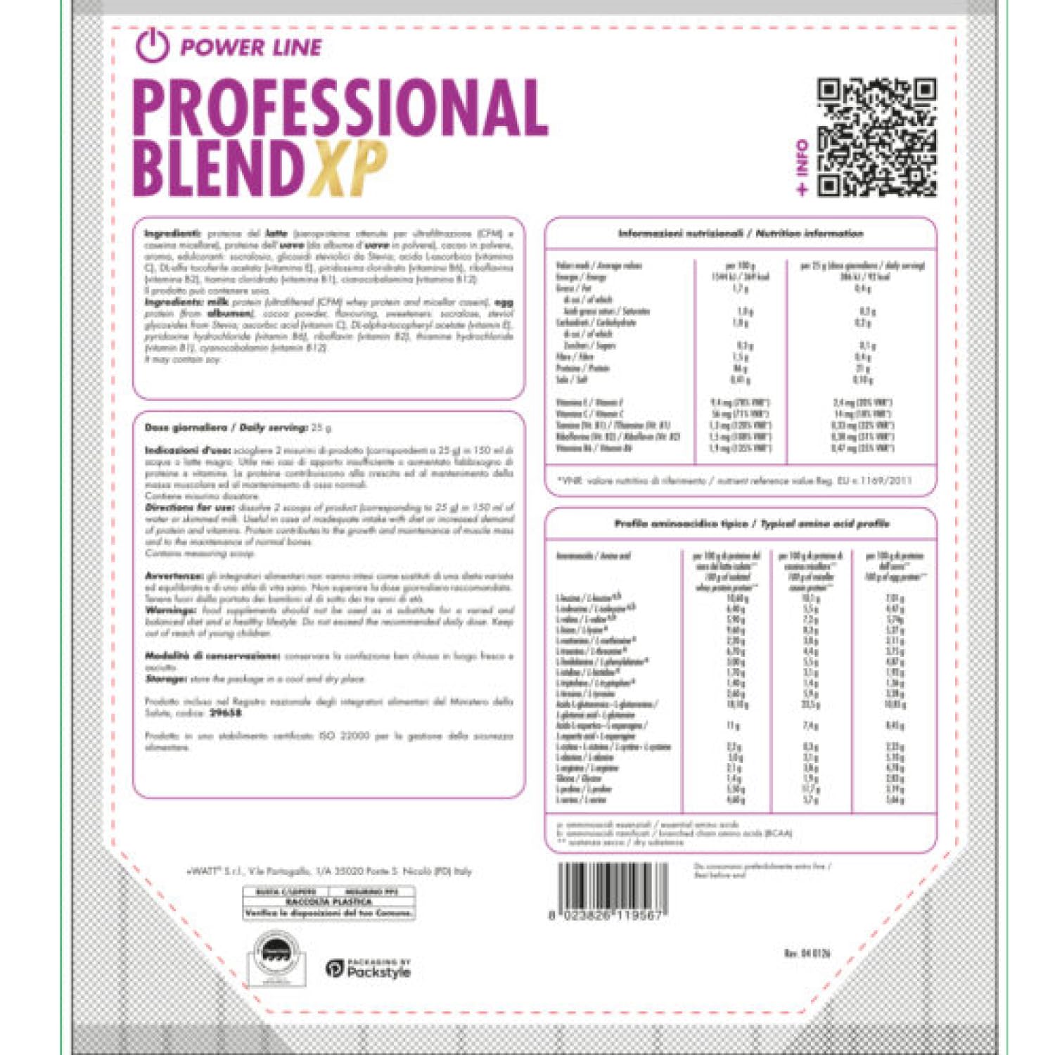 Professional Blend XP - Blend a Base di Proteine del Siero del Latte, Caseine, Proteine dell’Uovo e Vitamine - Formato: Doypack 750 g - Gusto: Cacao