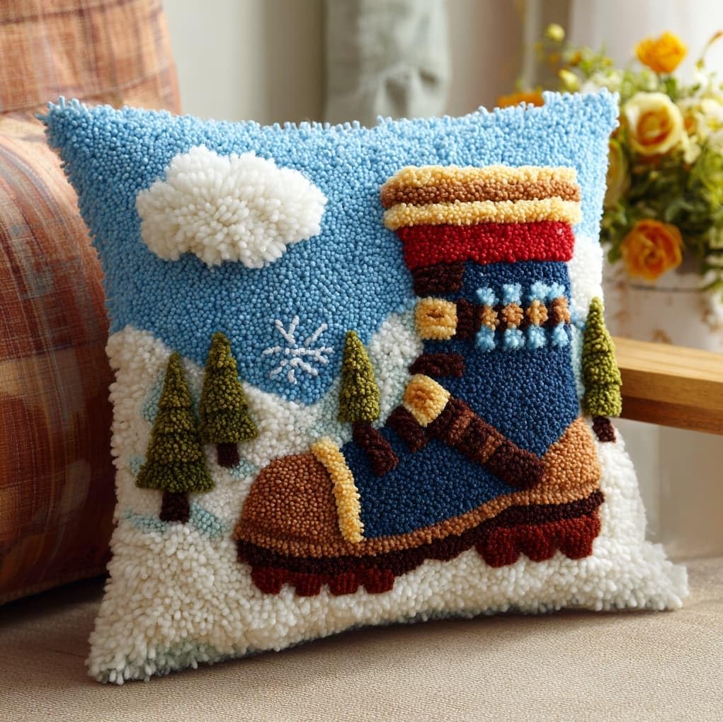 WallustrioaW Latch Hook Pillow Cover Kit,Cartoon Shoes