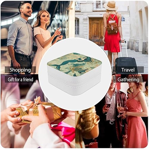 Miniatura 5 de Retro Mermaid Jewelry Box for Girls Women Custom Travel Jewelry Case Portable Jewelry Storage Box Mini Jewelry Organizer Case for Rings, Necklaces,