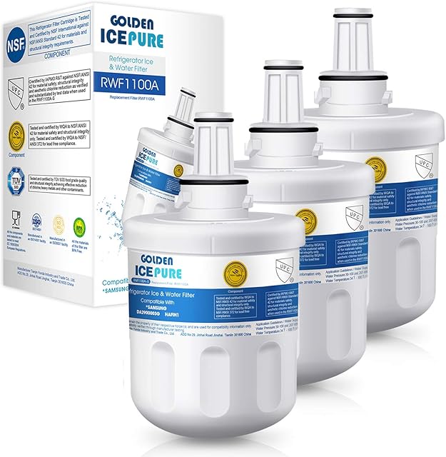 Water Filter Replacement for Samsung Aqua Pure Plus DA29-00003G,DA29-00003F, HAFIN1, HAFIN1/EXP,DA29-00003B, DA29-00003A, DA97-06317A, RFC1100A 3 Pack by GOLDEN ICEPURE RWF1100A (Invoice Available)