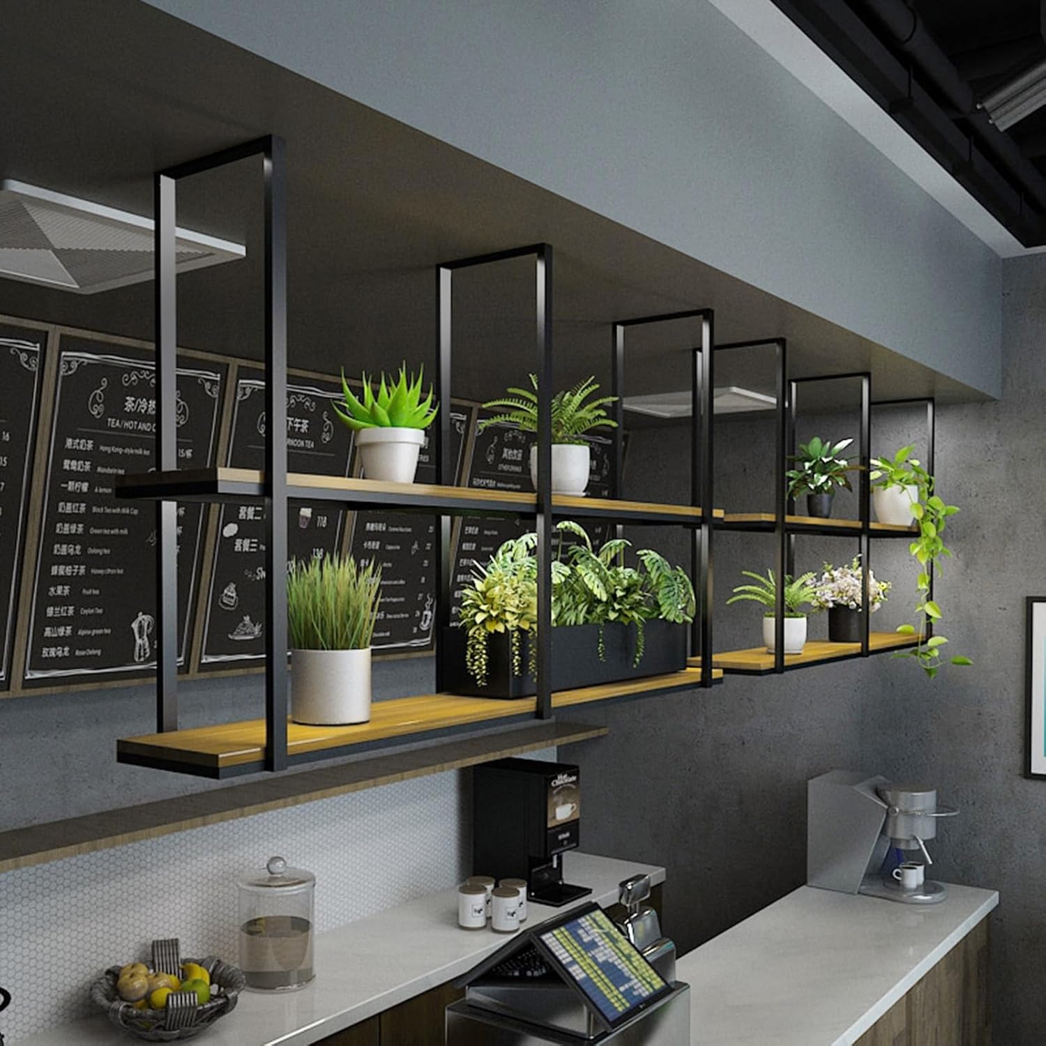 Greenery Display Wall Mounted Wine Rack with 2 Layer Floating Storage Metal Hanging Shelves for Kitchen Pantry and Bar Ceiling Shelf nizer (80x30x80cm)