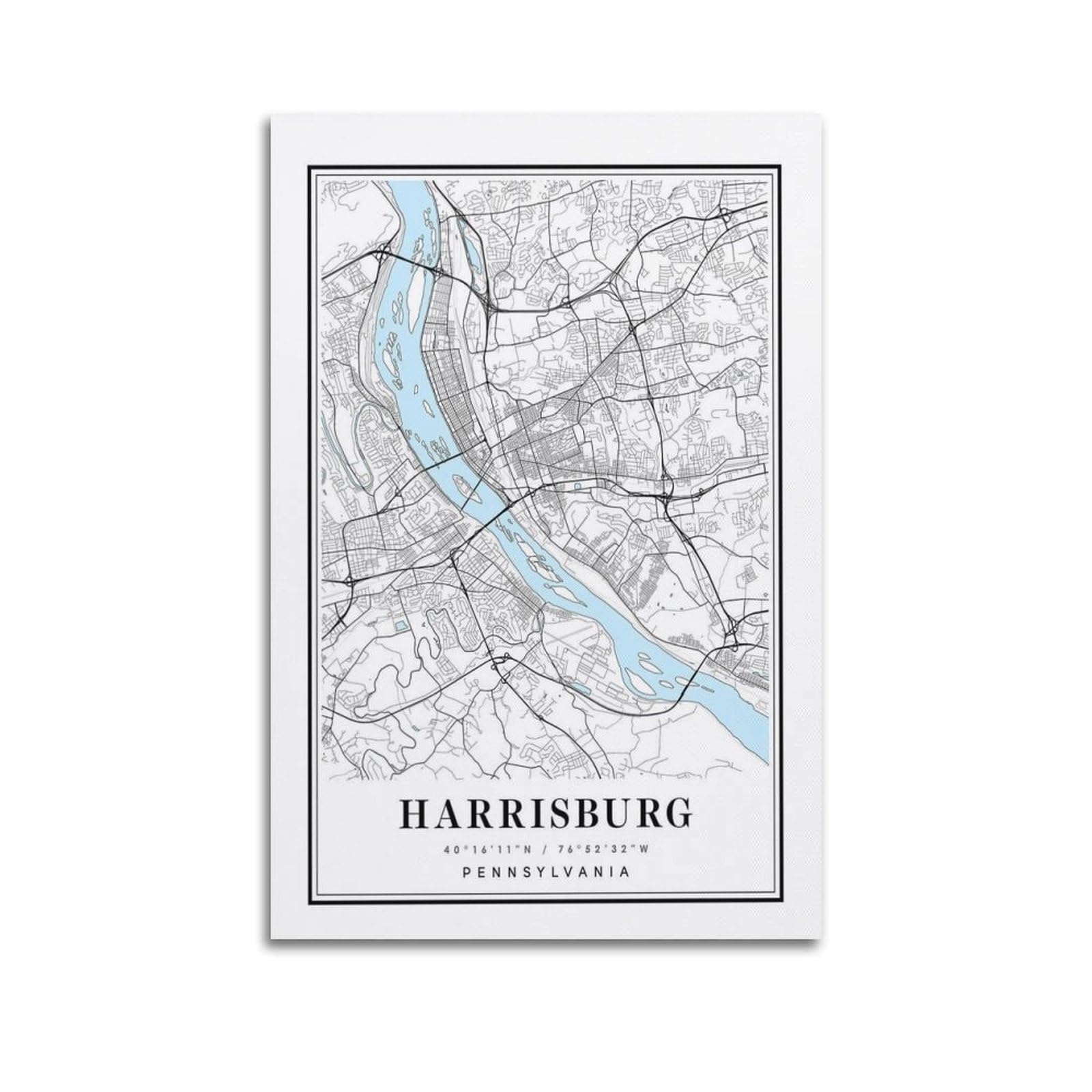 xiaoxiaoshen Harrisburg Pennsylvania City Map Canvas Poster Wall Art Prints Room Aesthetic Murals Bedroom And Living Decorations 24x36inch(60x90cm)
