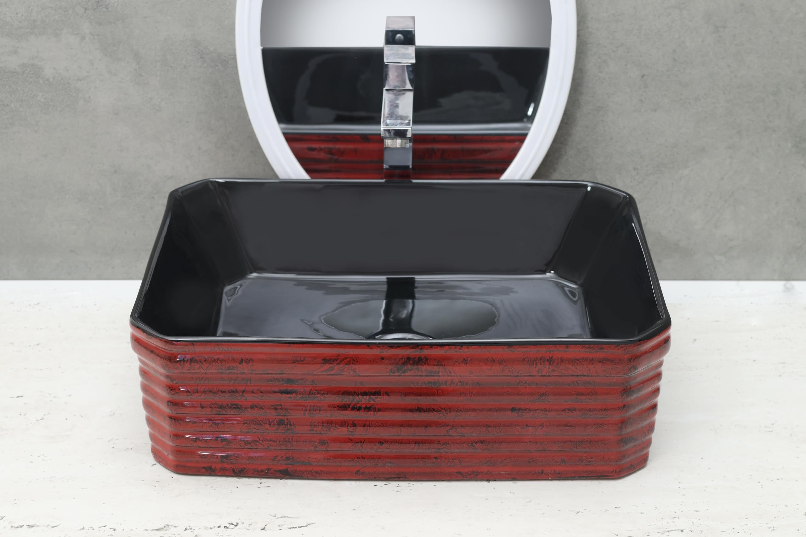 HISRE Table Top Wash Basin For Bathroom | Over Counter Top Wash Basin For Living Room | Washbasin Countertop | Tabletop Ceramic Bathroom Kitchen Sink (18 x 14 x 6 Inch) (Style - 5) AM3212, photo 1 of 4