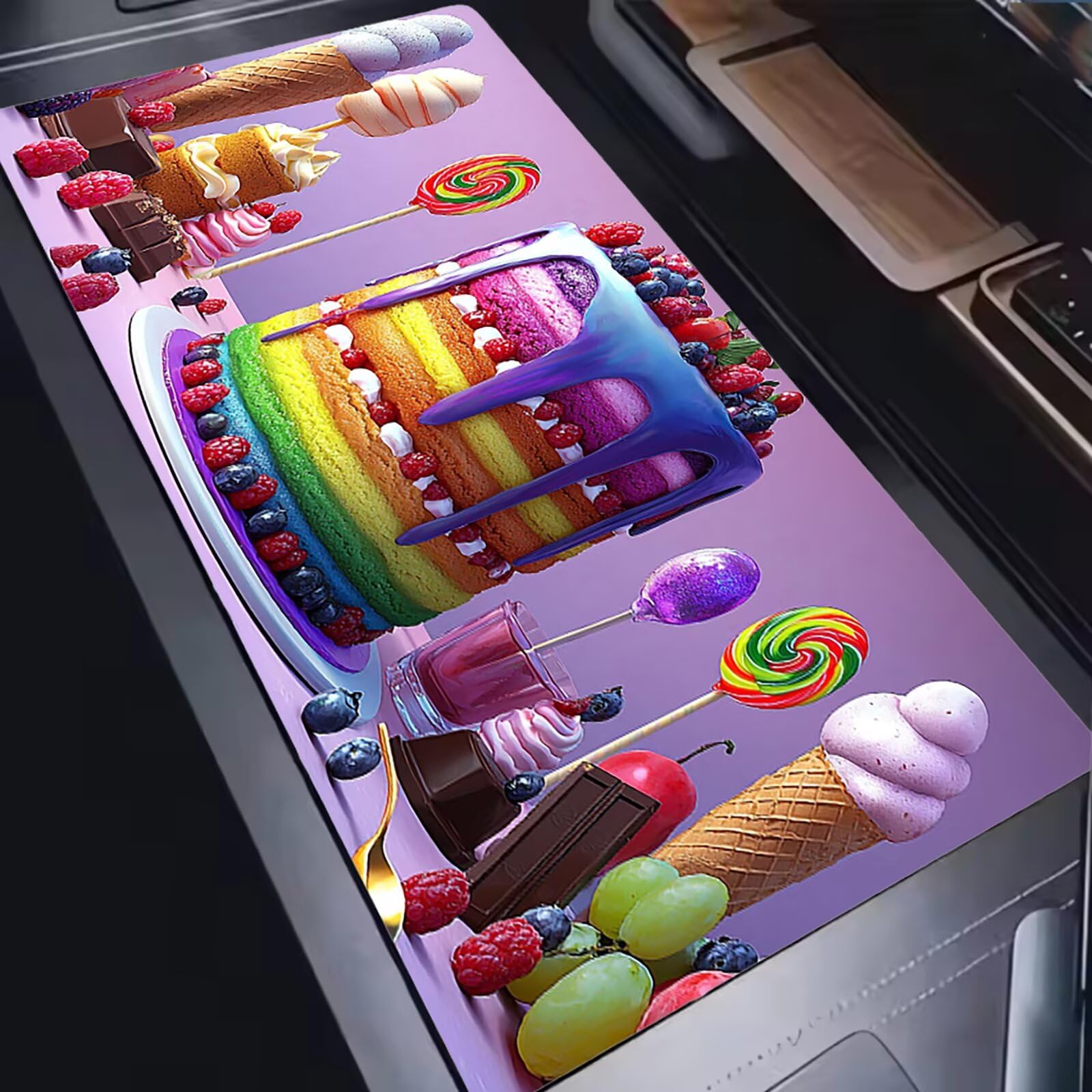 Tappetino Mouse XXL 1200x600x3mm Mouse Pad Gaming, Torta Arcobaleno, Mousepad Base Antiscivolo, Esteso Accessori Scrivania Tracciamento Ad Alta Precisione tappetino per Computer e Ufficio, PC, C0P-934