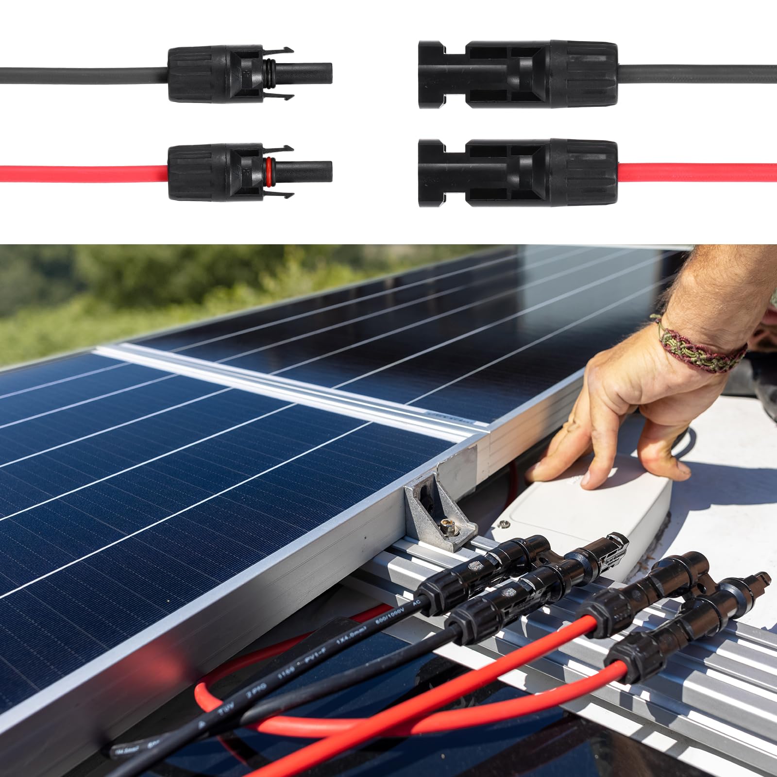 QUARKZMAN 1 Coppia Cavo Di Estensione Pannello Solare, 10AWG 1000V Maschio A Femmina Cavo Di Estensione Solare Impermeabile, Cavo Pannello, Nero&Rosso 33ft