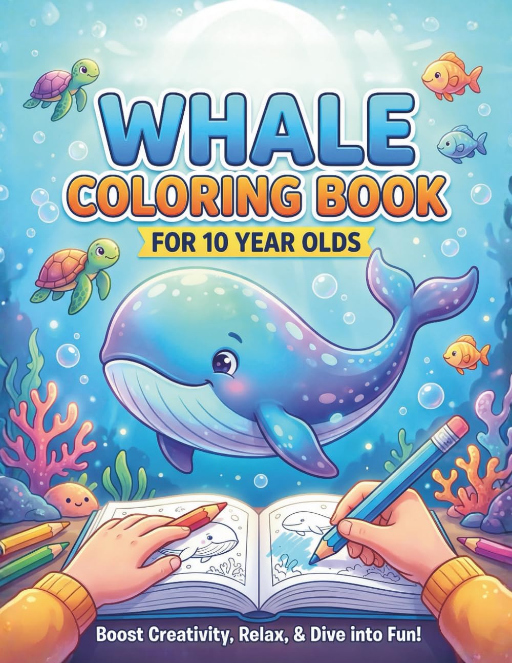 Whale Coloring Book for 10 Year Olds: Realistic Underwater Scenes Featuring Orcas, Humpbacks, and Marine Life for Tweens to Draw and Relax