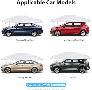 Semi Automatic Car Tent, Folding Car Protection Umbrella Cover with Adjustable Ropes Sun Protection Mobile Cars Awning Canopy Cover with Nbr Suction Cup for Vechiles with Sunroofs(181inch,Silver Grey)