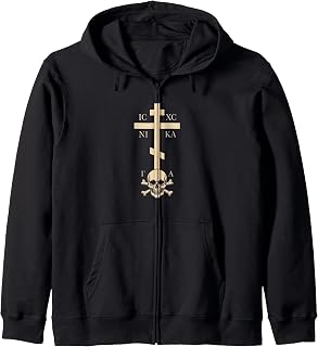 Christian Orthodox Cross IC XC NIKA Skull Memento Mori Faith Zip Hoodie