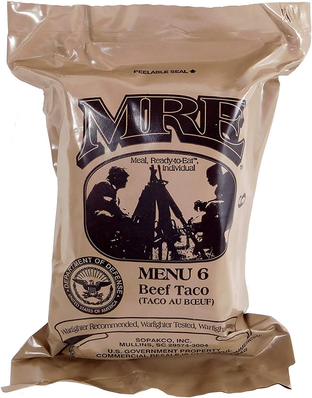 USGI Genuine Military MRE Meal with Inspection Date September 2017 or Newer (Beef Taco)