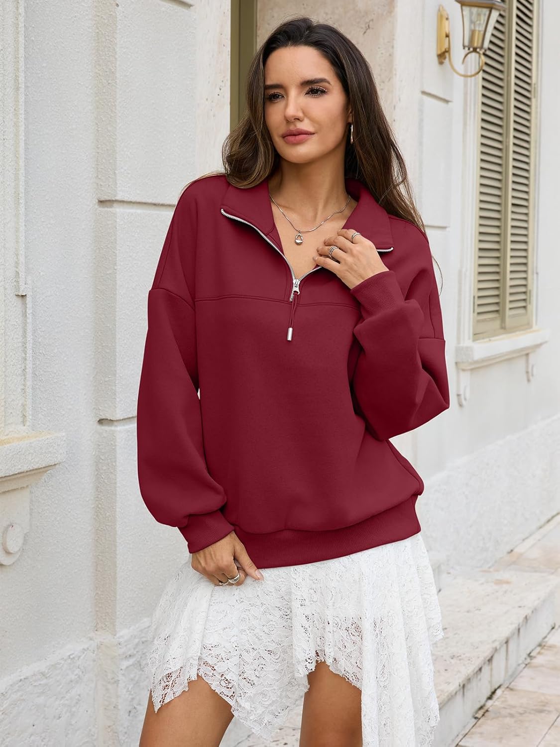 Womens Oversized Quarter Zip Sweatshirts Fleece Half Zipper Pullover Tops Fall Fashion Outfits Clothes 2026 - Image 2