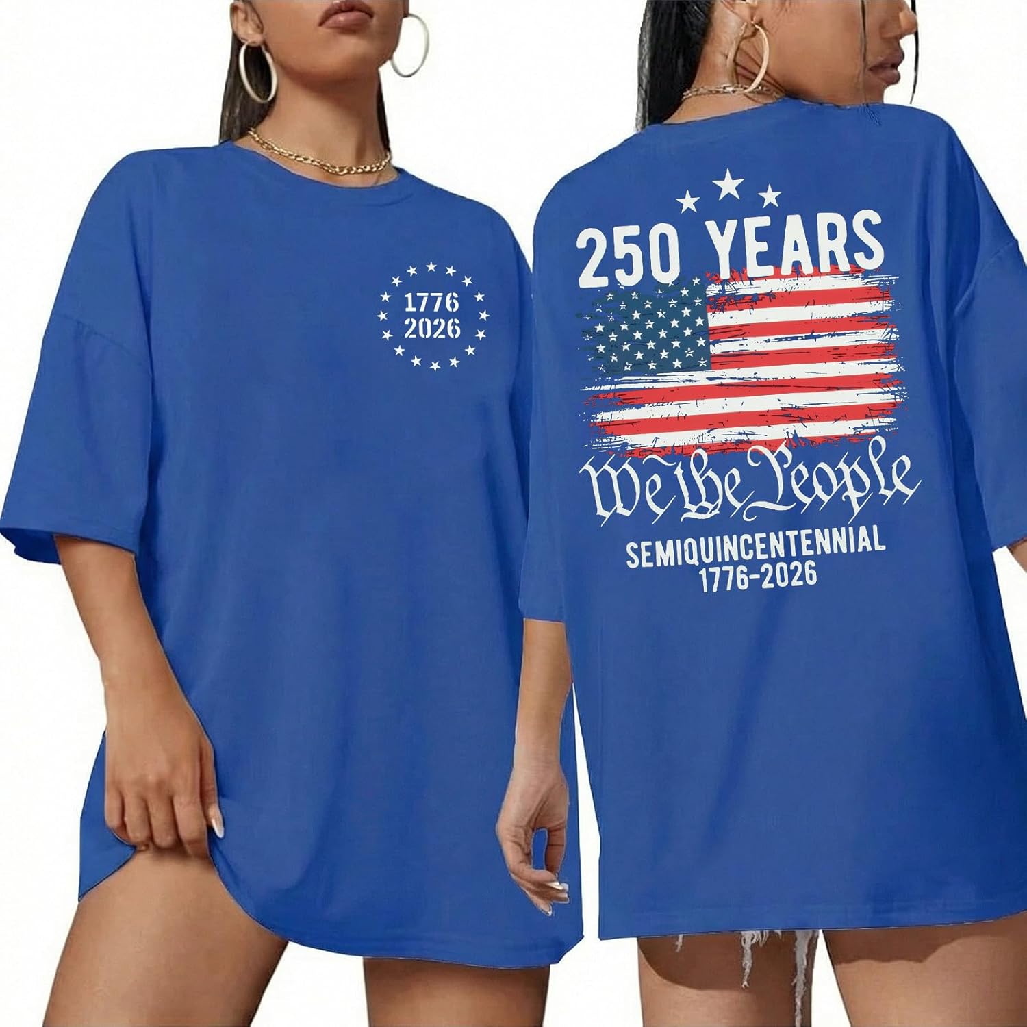 UNIQUEONE Women’s 250th Anniversary USA Shirt - 2026 American Flag Retro Graphic Tee - Patriotic 4th of July T-Shirt
