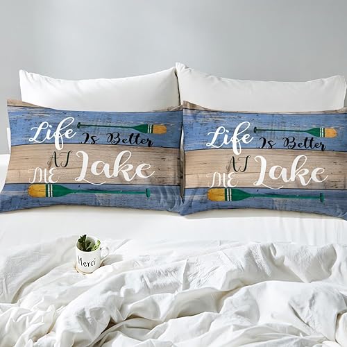 Miniatura 6 de Lake Life - Juego de ropa de cama tamaño Queen, decoración de habitación con temática de lago, juego de edredón para niños, juego de edredón de remo