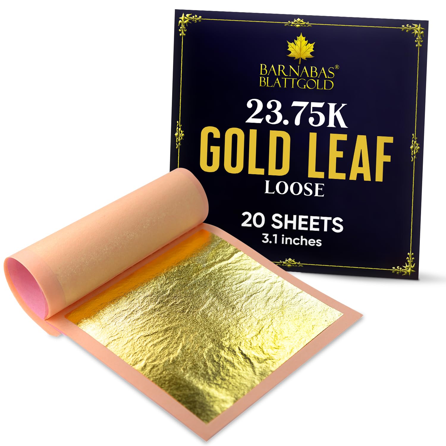 Barnabas Blattgold Edible Gold Leaf 24K - Cake Decorations, Loose Gold Leaf Sheets for Cupcakes - 3.1 inches, Book of 20