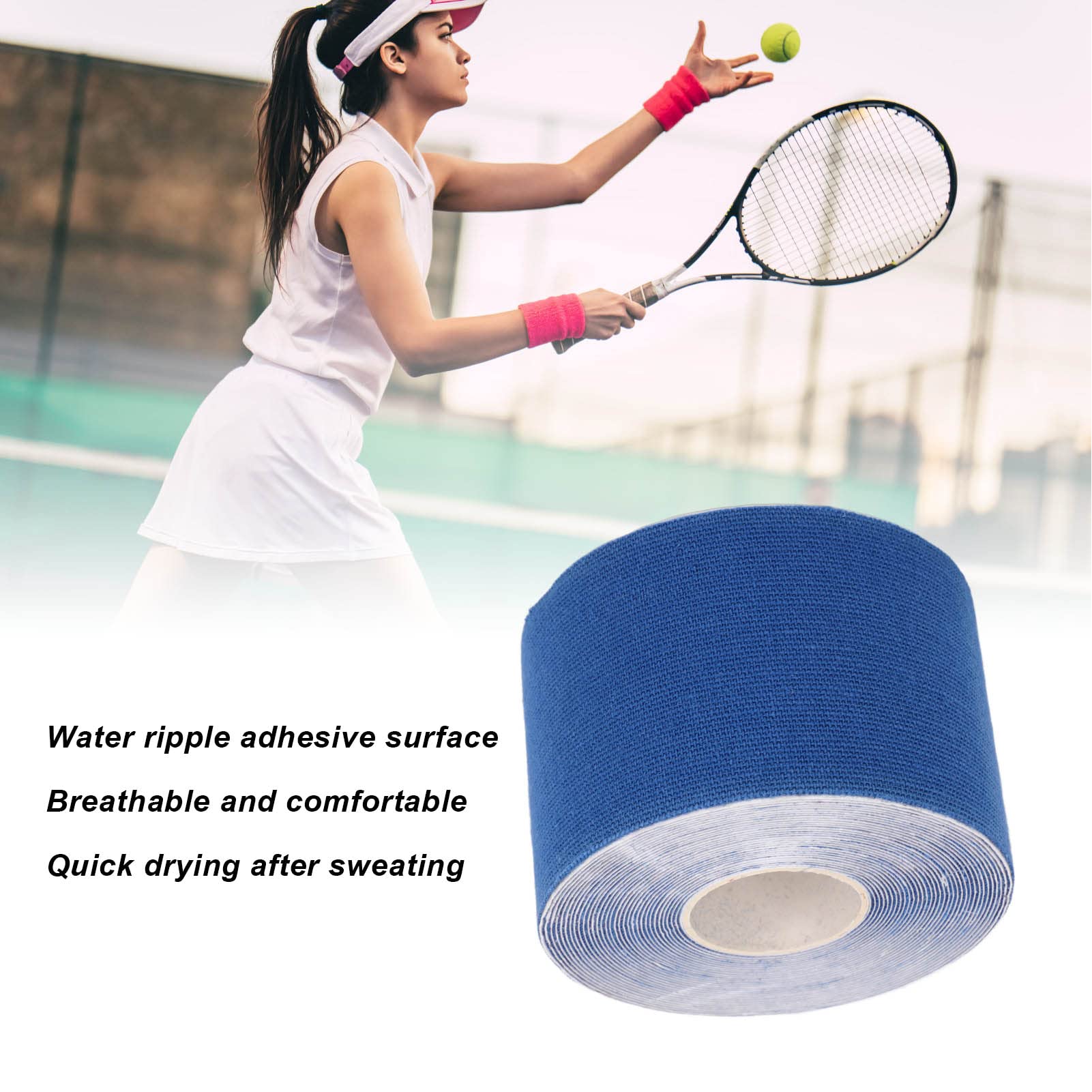 2PCS Athletic Kinesiology Tape, 5cm Width 5m Length Muscle Sticker,Water Resistant Tape Sport Kinesiology Tape Protector for Fitness Badminton (dark blue)