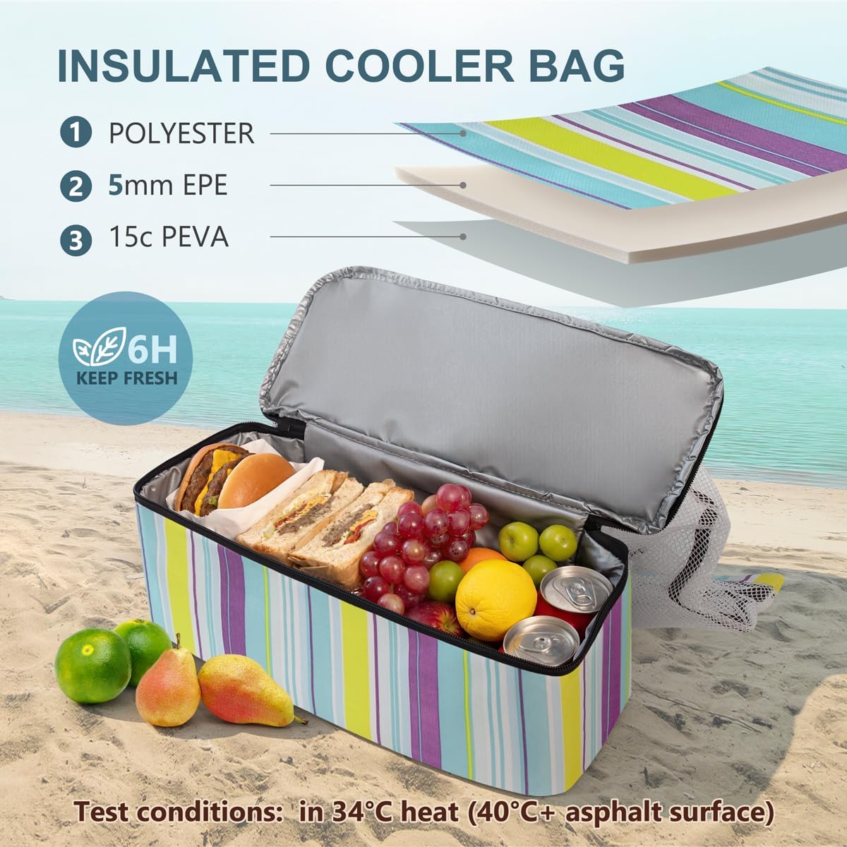 ASL Mesh Beach Bag with Cooler Compartment for Women, 2-in-1 Print Travel Tote 30L with Zipper and Pockets, Pool Picnic - Image 4