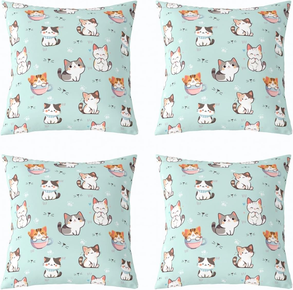 Feelyou Cartoon Cat Square Cushion Covers Set of 2, for Kids Kitten Cat Pillow Covers Pet Cats Throw Pillow Covers Animal Cushion Covers for Couch Sofa 22 x 22-Inch