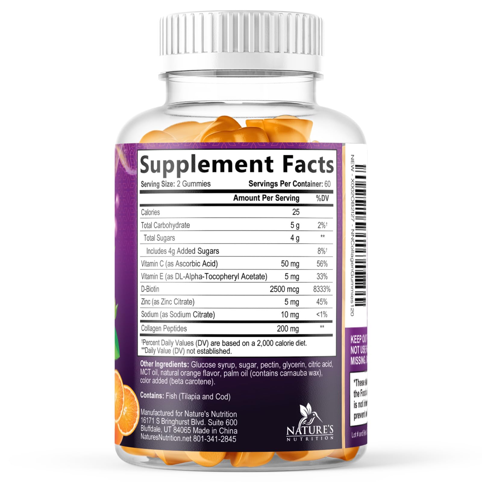 Collagen Gummies - Natural Hair Growth & Immune Support, Skin & Nails Supplement - With 2500mcg Biotin, Multi Collagen Hydrolyzed Peptides Type 1 & 3, Vitamin C & Zinc, Orange Flavor - 120 Gummies — Amazon image 9