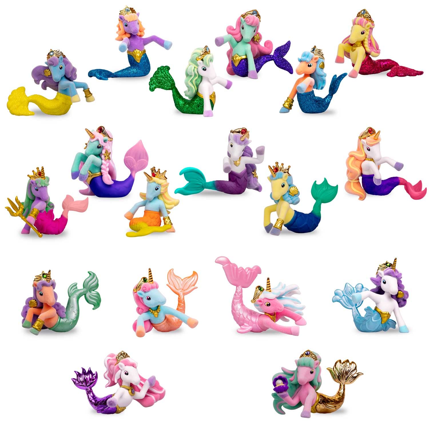 Galupy MERMAID 3-pak – figurki jednorożca syrenka do kolekcjonowania, 3x jednorożec z płetwą i kryształ Swarovski, 18 różnych figurek do zebrania