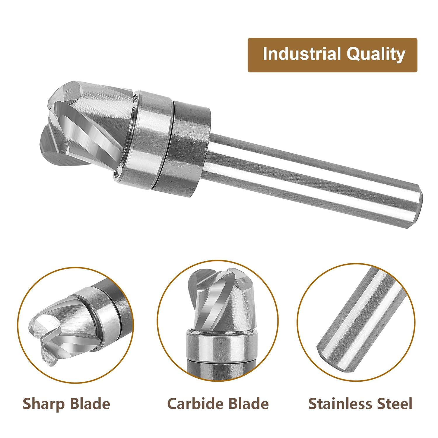 SpeTool Bowl and Tray Router Bit 1/4" Shank, 1/2" Dia 1/4" Radius 3/8" Height, 3-Flute Solid Carbide Pattern Flush Trim Router Bit, Round Nose for Wood Dish Bowl Carving