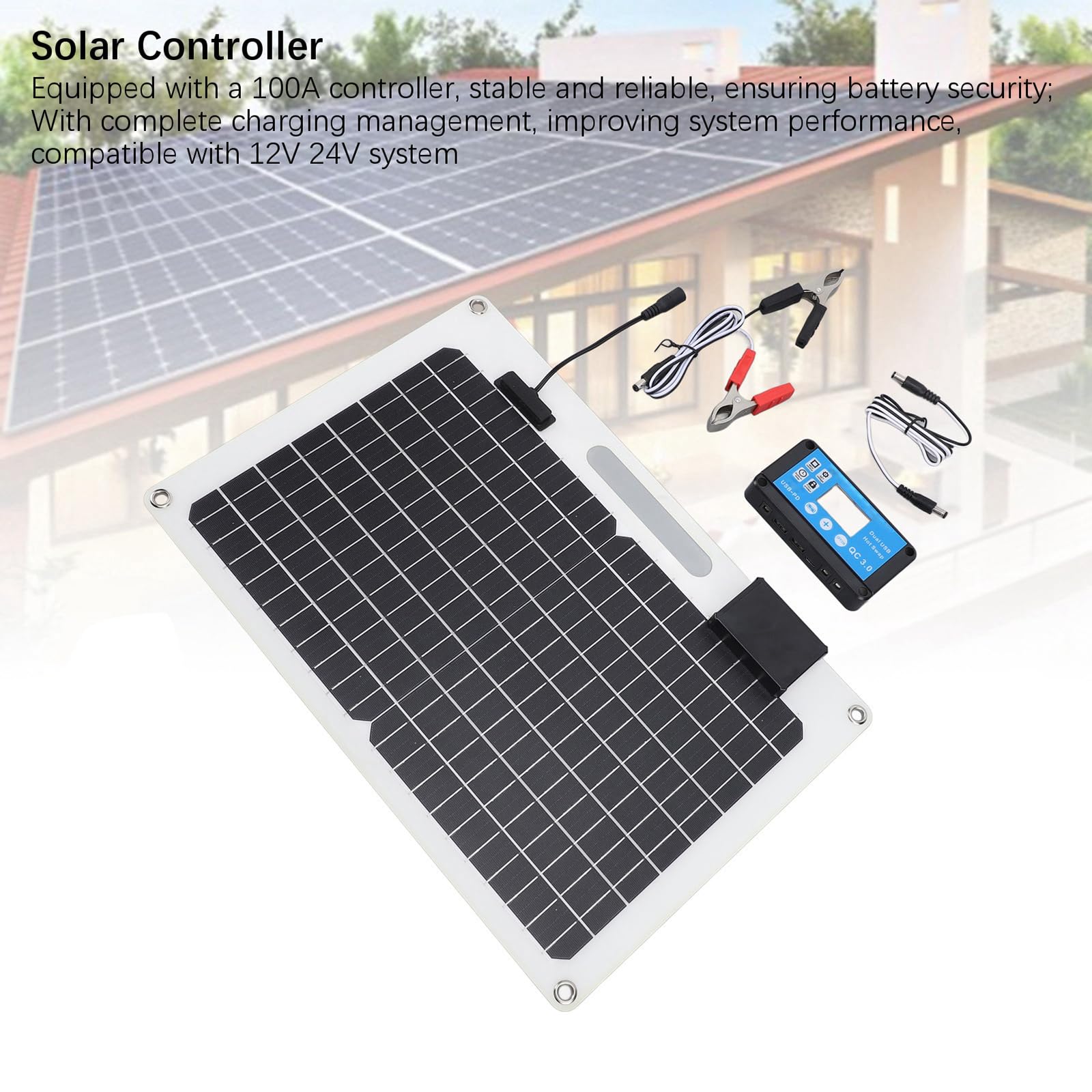 Juego de paneles solares portátiles de 100 W, 18 V, cargadores de panel solar plegables, cargador solar de 12 V 24 V, doble USB, paneles solares a prueba de agua para camping, estación de