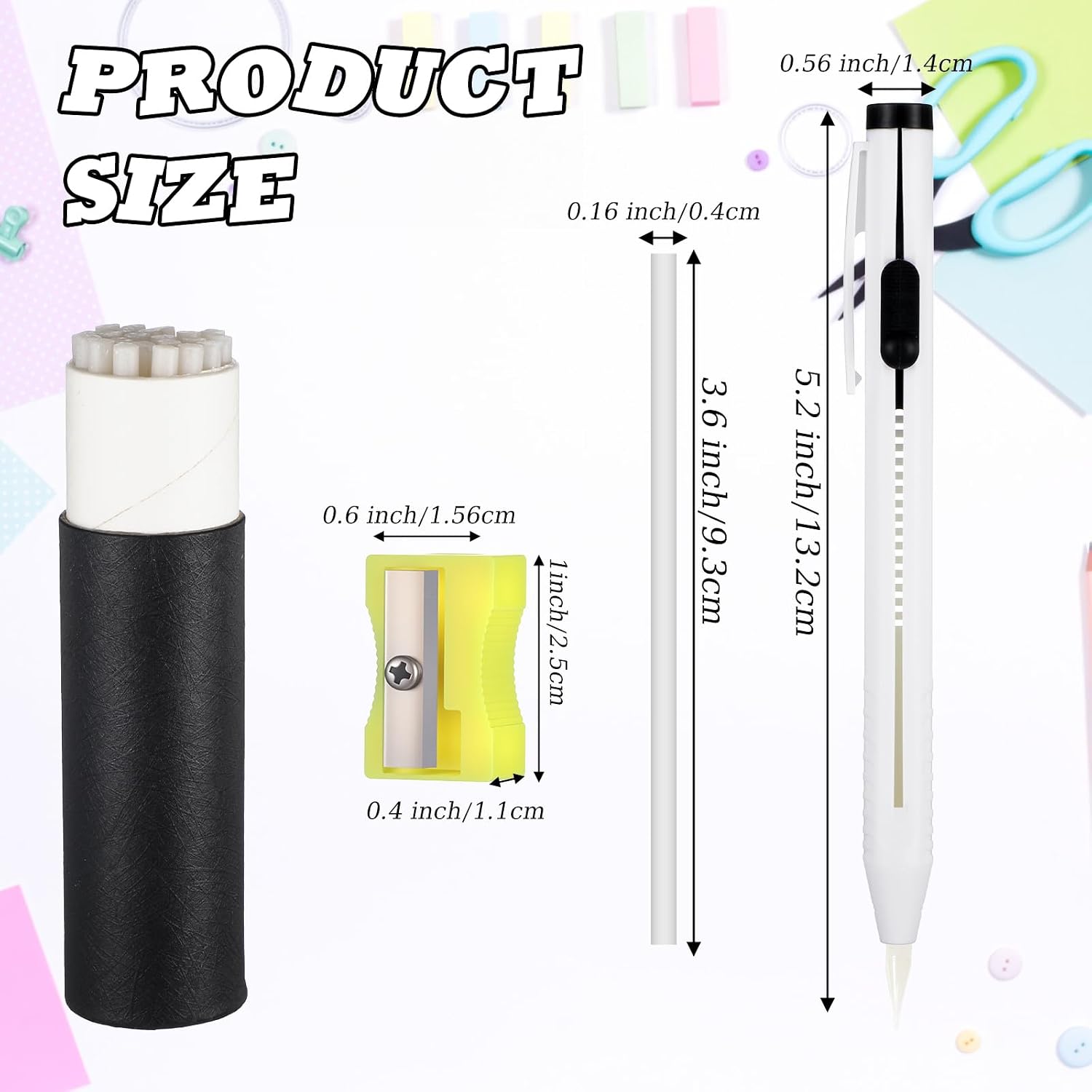 28 Pcs Chalk Pen Refillable Cartridge Set for Fabric, Sewing Chalk Pen and White Refill Tailors Markers with Sharpener for Marking Fabric Patterns for Quilting, Dressmaking DIY Craft