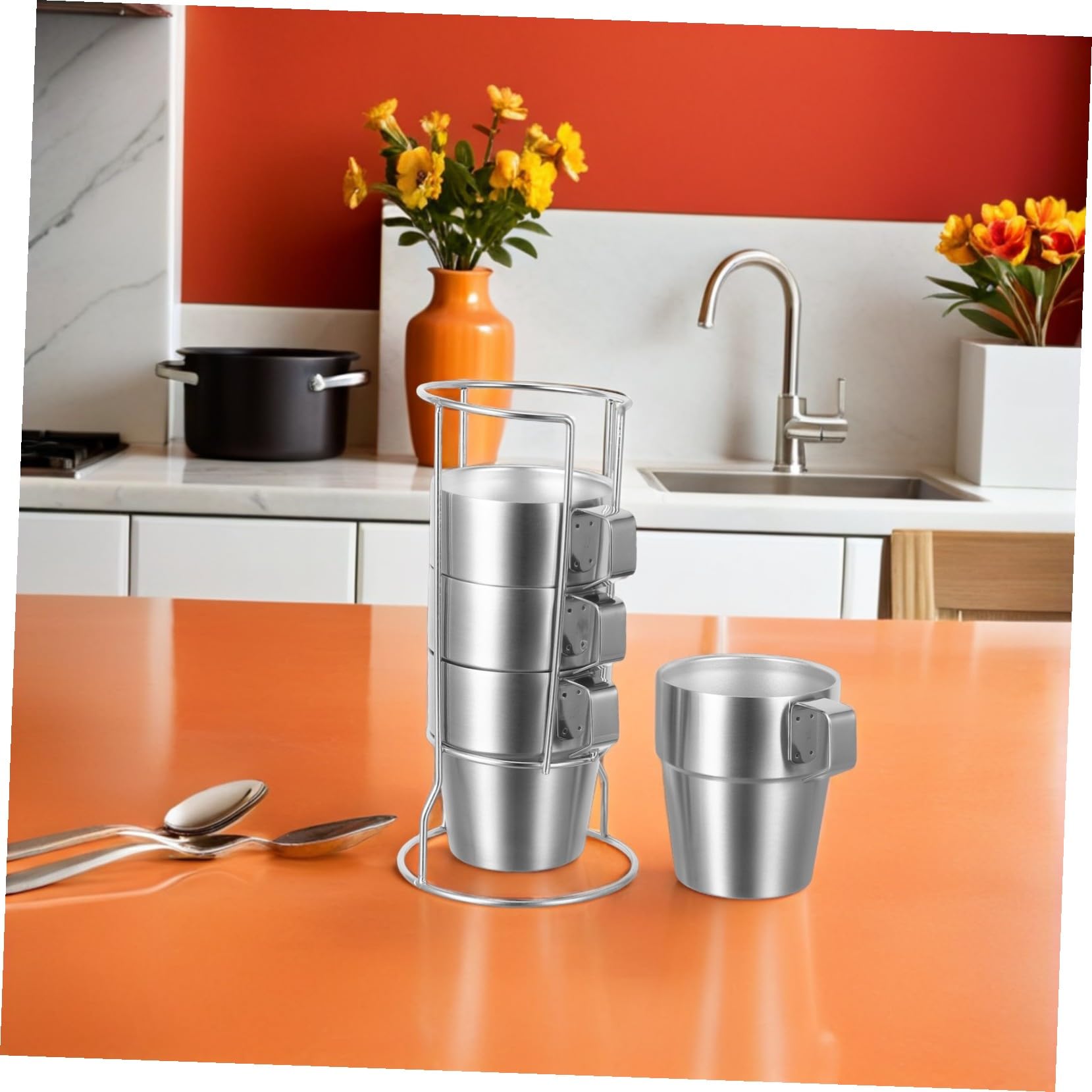 Tazas Infantiles Apilables de Acero Inoxidable Aisladas Doble Pared y Asas Soporte Compacto para Café Té y Cappuccino para Camping y Uso Diario