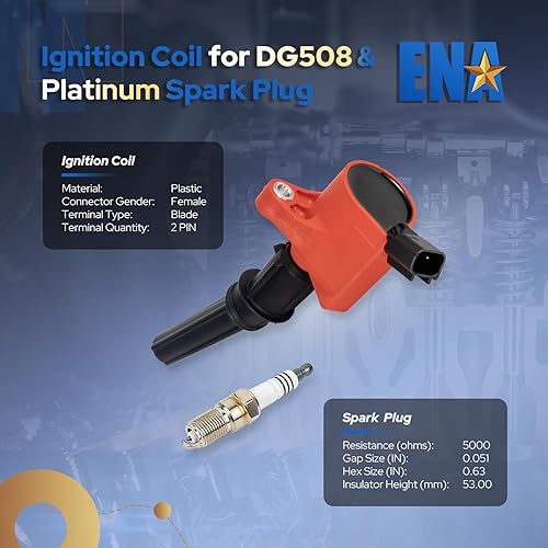 Miniatura 3 de ENA Juego de 8 bobinas de encendido rojas y bujías de platino compatibles con Mercury Ford F150 E150 E250 Expedition Explorer Grand Marquis Crown