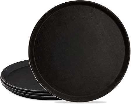 TOPZEA 4 Pack 14 Inch Non-Slip Round Serving Trays, Commercial Grade Fiberglass Bar Tray with Rubber Grip Surface, Heavy Duty Waiter Food & Drink Server Tray for Restaurant, Kitchen, Party, Catering