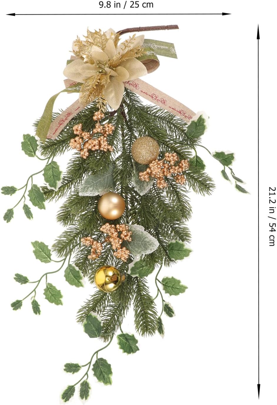 ABOOFAN Christmas Teardrop Wreath Lifelike Pine Needle Decor Xmas Door Hanging Beautiful Decoration for Home Office Holiday Celebrations