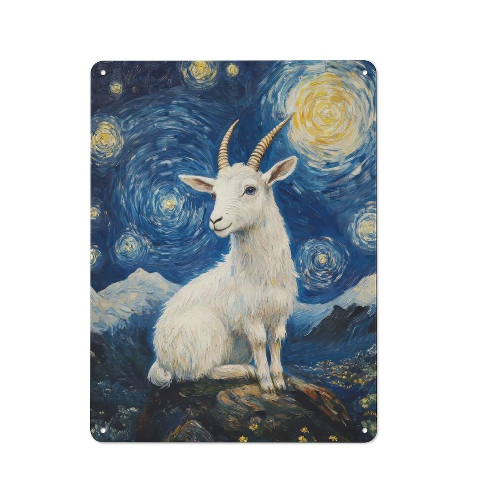 Shed Metal Sign with Goat Under Starry Night Design 40x30cm, Outdoor Room Shed Wall Decor for Shed, Garden Room, Porch Or Garage