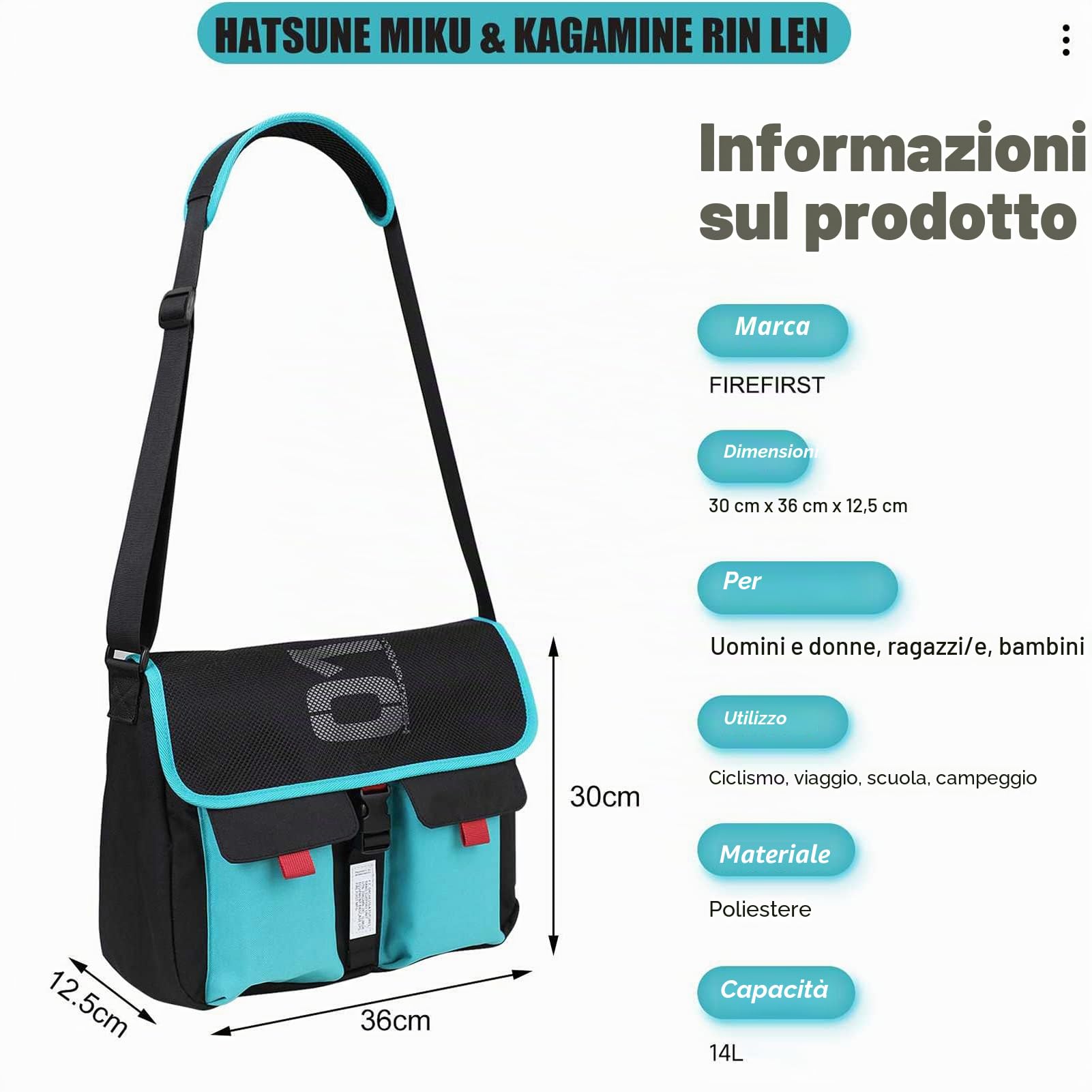 FIREFIRST x Hatsune Miku & Kagamine Rin/Len Borse a Spalla Borsa Messenger