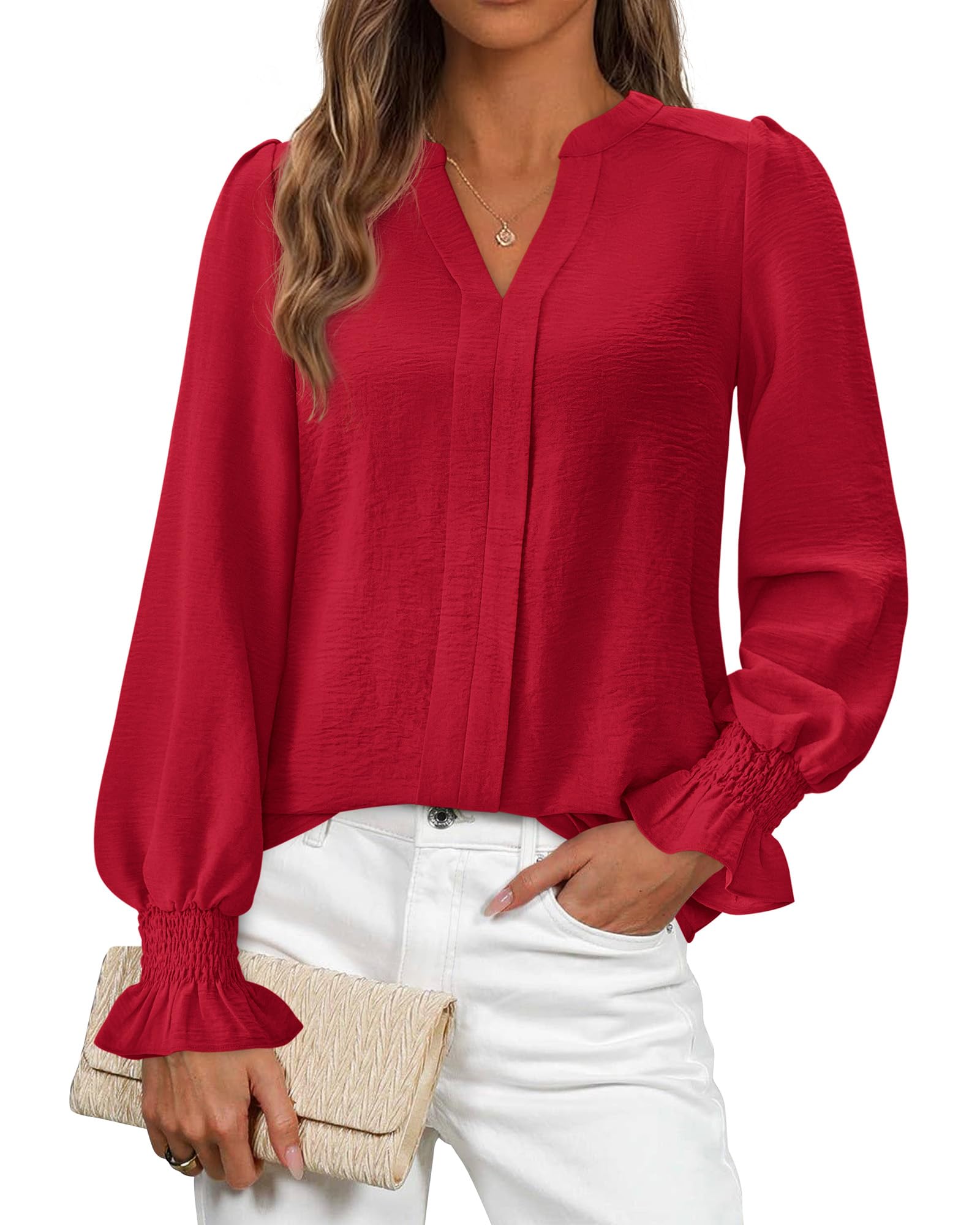 Womens Long Sleeve Tops V Neck Shirts Dressy Casual Blouses Business Work Clothes 2026 Fall Fashion Outfits