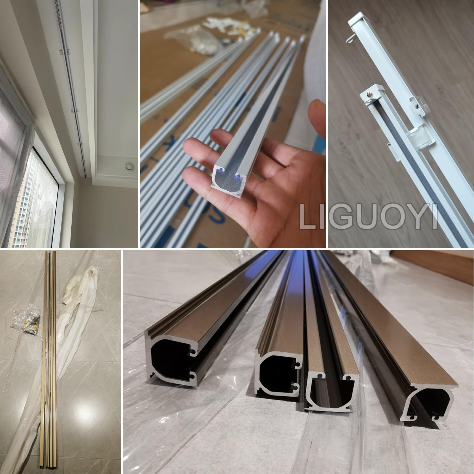 Wytrzymała aluminiowa szyna Curtk do montażu na suficie/ścianie do użytku wewnątrz / na zewnątrz z płynnym systemem przesuwnych kół pasowych łatwa instalacja, idealna do zasłon i zasłon
