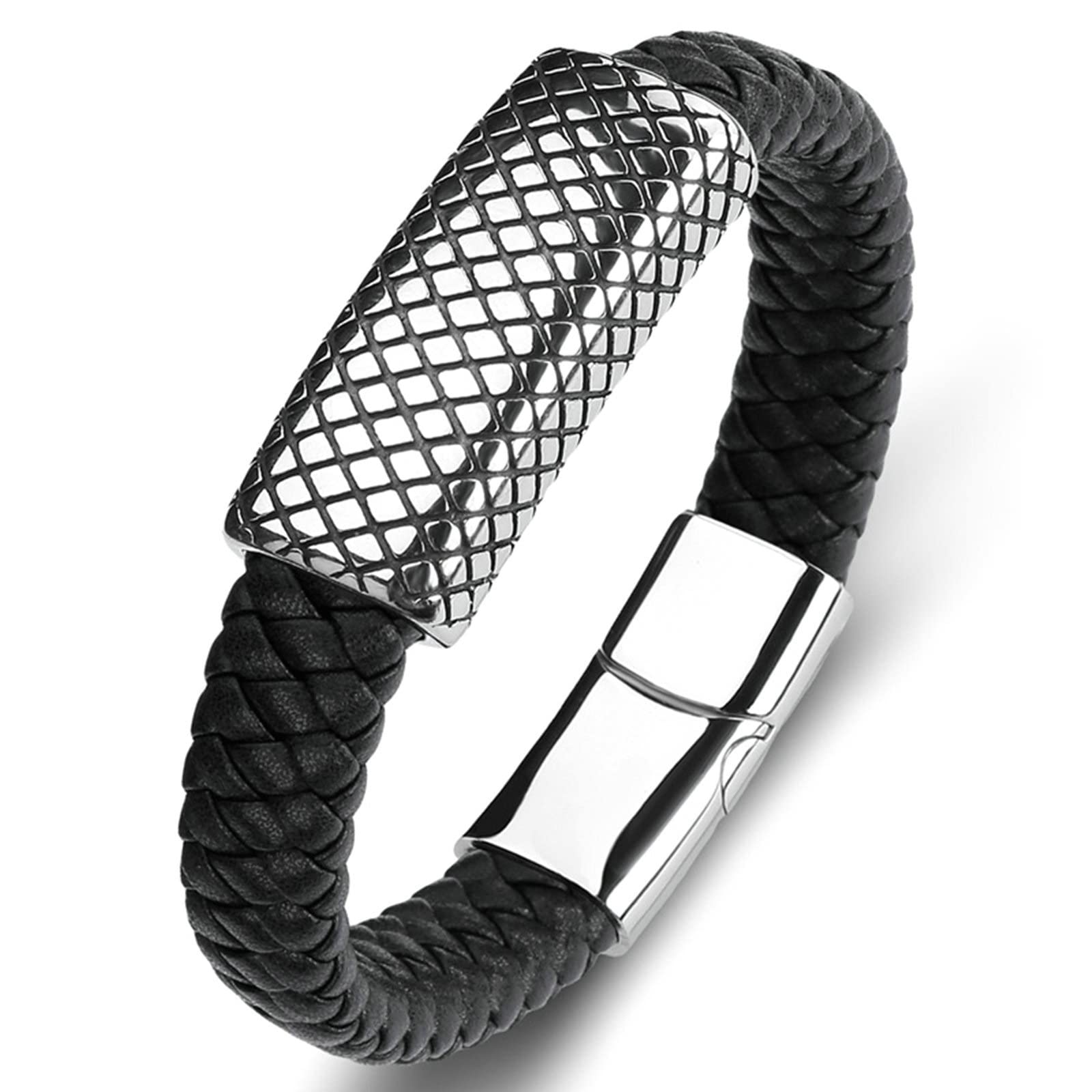 WXKAGF Herrenarmband aus Edelstahl, Herrenarmbänder, geflochtenes Lederarmband mit schwarzgoldener Schnalle, 16,5 cm Länge, Gothic-Schmuck für Herrenarmband