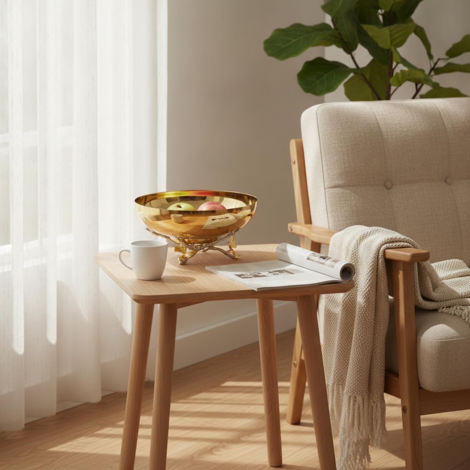 Plateau Composite Matériau Coupe Décorative Corbeille Présentoir au Bol Métal Arrondi Peu Profond pour Clés, Bol Décoratif En Métal Doré Avec Support Papillon Argenté, 250x250x120mm