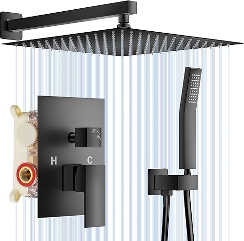 Miniatura 25 de NERDON Sistema de ducha, juego de grifo de ducha dorado cepillado de 12 pulgadas con lluvia de mano, juego completo de grifos de ducha montados