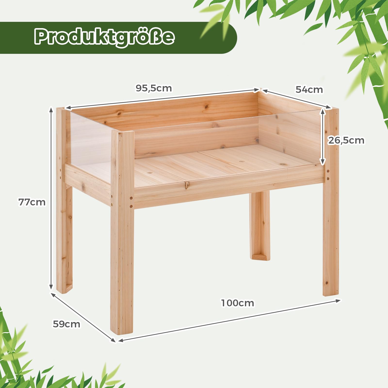 RELAX4LIFE Bancal alto de madera y acrílico, 130 L, con lados transparentes, huertos con agujeros de drenaje, bancal de cultivo con patas, para jardín, balcón, terraza (100 x 59 x 77 cm)
