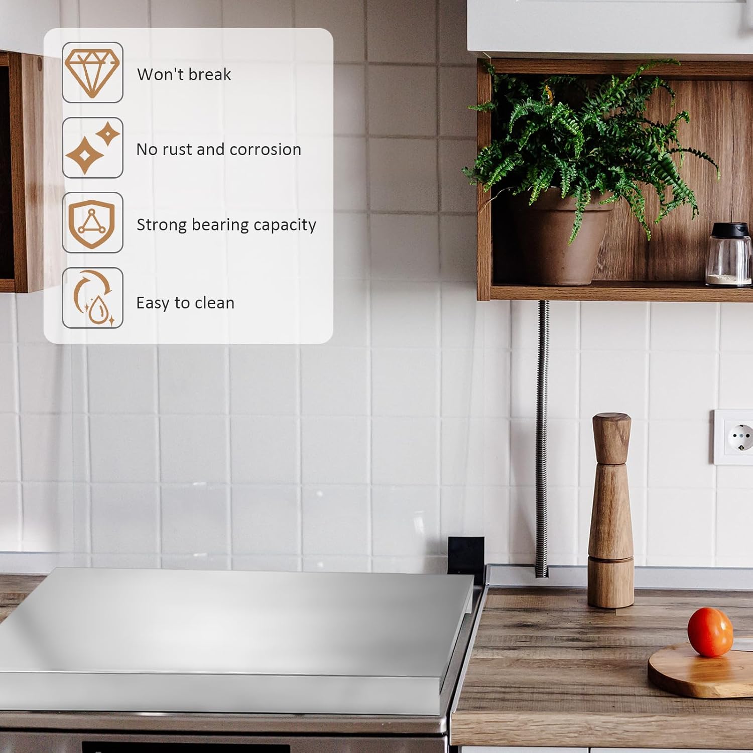 Therwen Stainless Steel Gas Stove Top Cover Noodle Board Cooktop Cover Large Electric Stove Burner Covers Provides Extra Work Counter, 30'' x 22'' x 2.5'' (Silver)