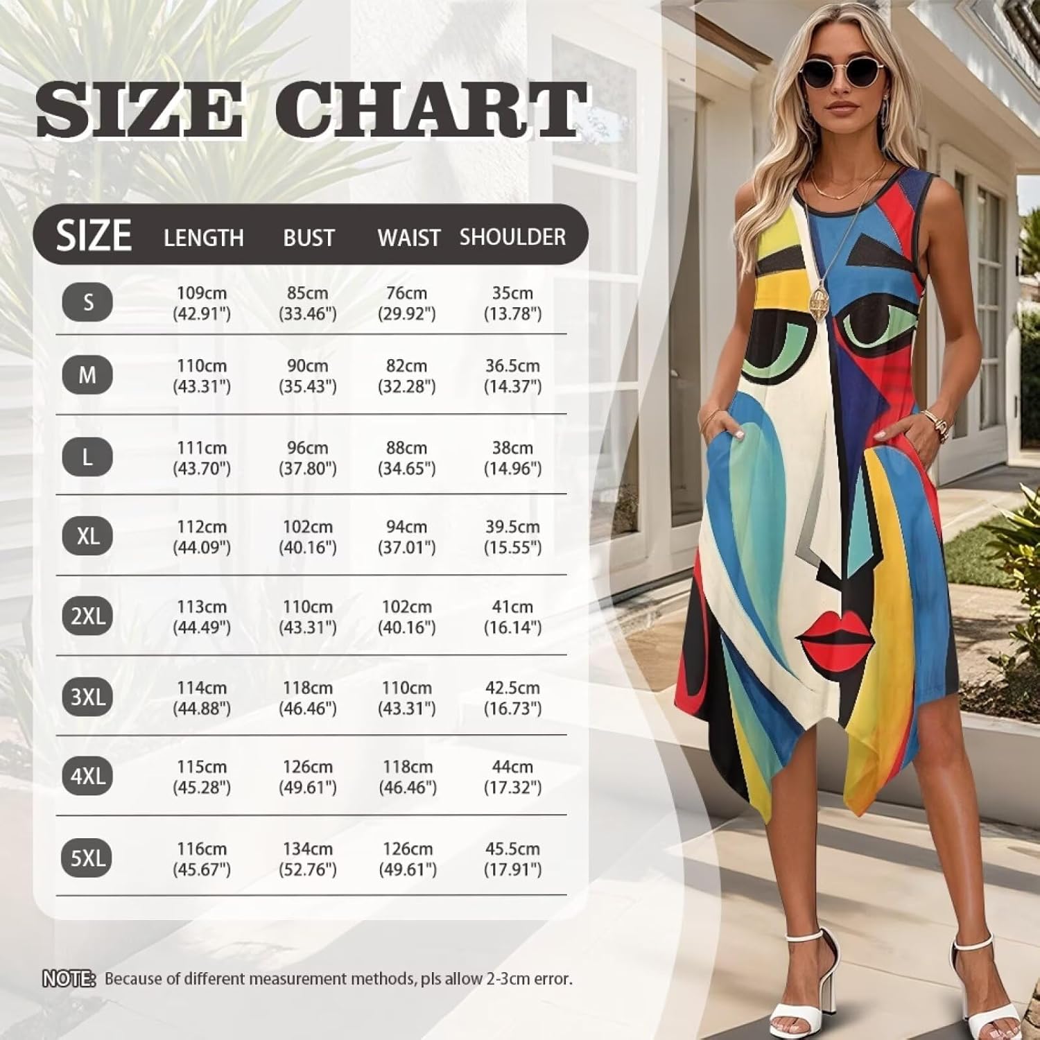 Oil Painting Print Women's Summer Sleeveless Dress Swing Irregular Hem Dress with Pockets for Party Beach Dates - Image 7
