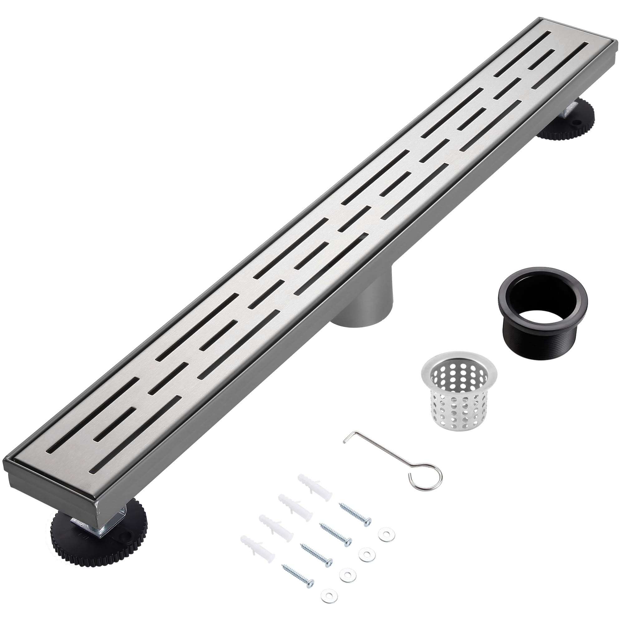 muschbath 12 Inch Linear Shower Drain, Brushed Nickel Shower Drain,Removable Grate, 304 Stainless Steel, Easy to Install and Clean for Bathrooms (Drain Base Not Included), LSD-01A-12S