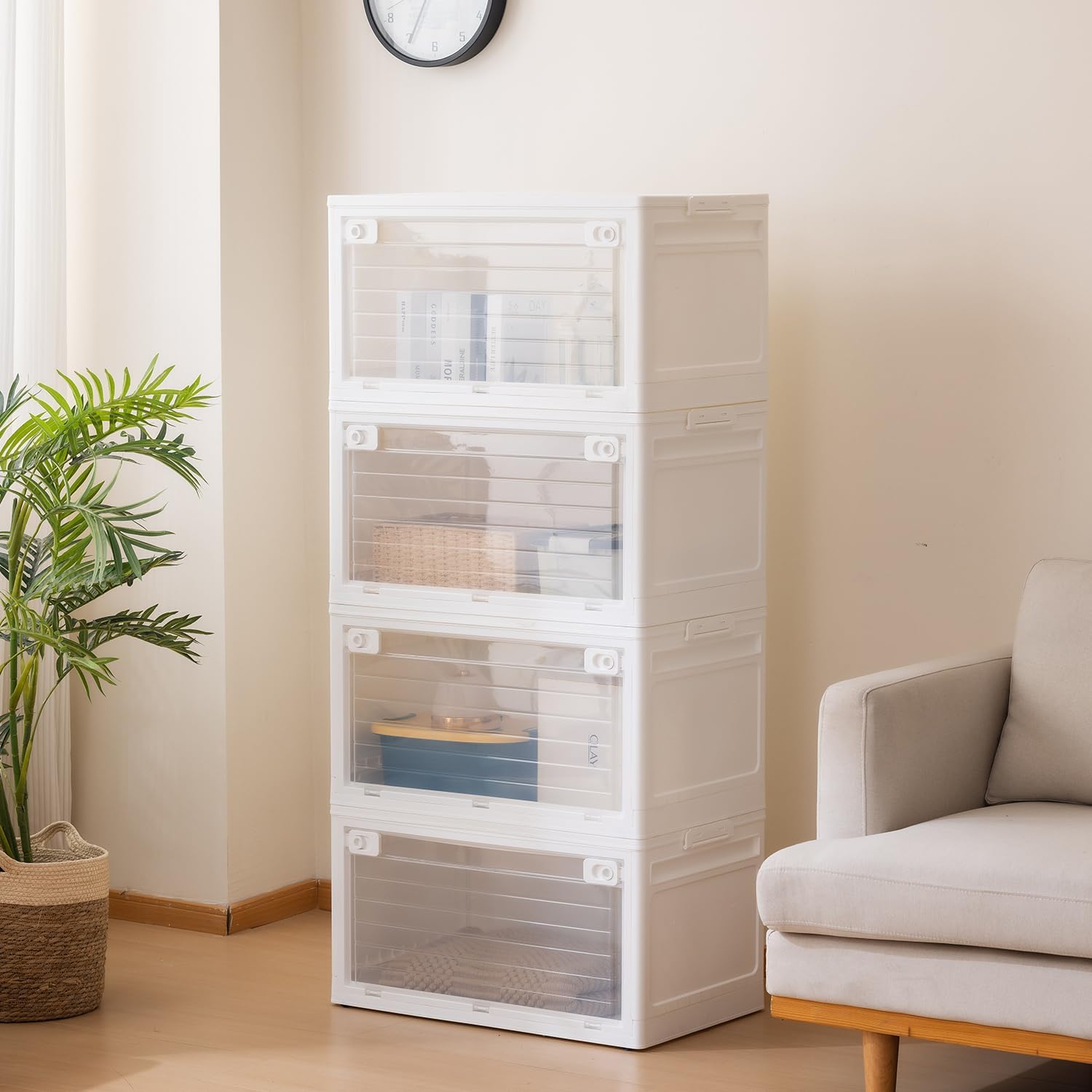 latifolia Plastic Storage Bins Stackable with wheels, Collapsible Storage Containers 4-Pack for Home Oraganization, Heavy-Duty Tote Box with Lids - Image 3