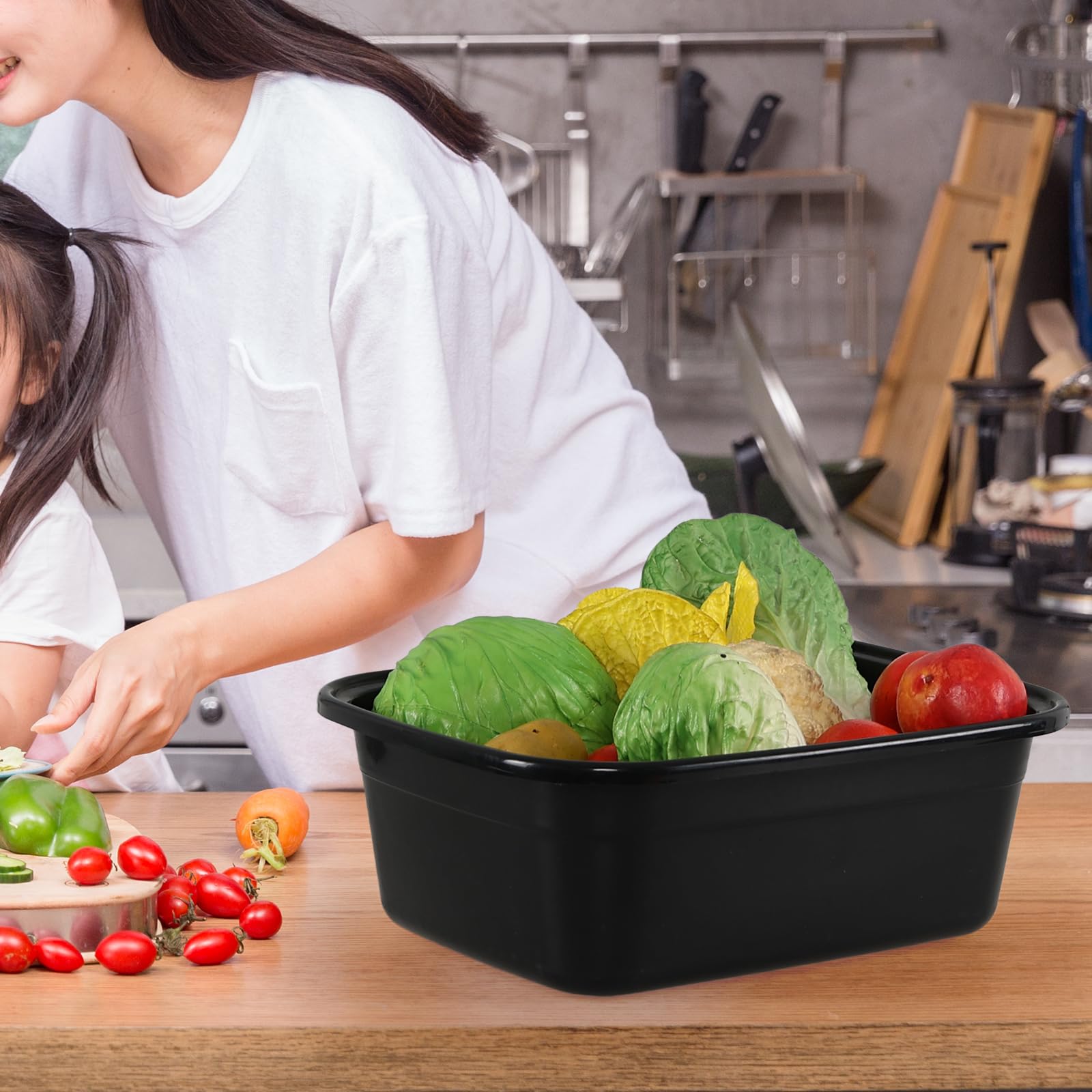 Ciotola rettangolare in plastica nera da 16 litri, per lavello della cucina, 3 confezioni