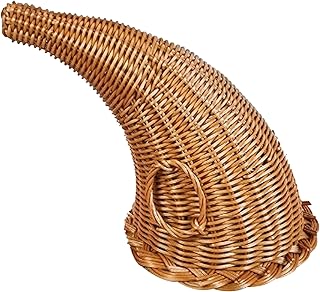 Cornucopia Basket 11 Inch Height Christmas Cornucopia Centerpiece Horn Shape Weaven Basket Table Decorations for Fall Thanksgiving Christmas Decorations