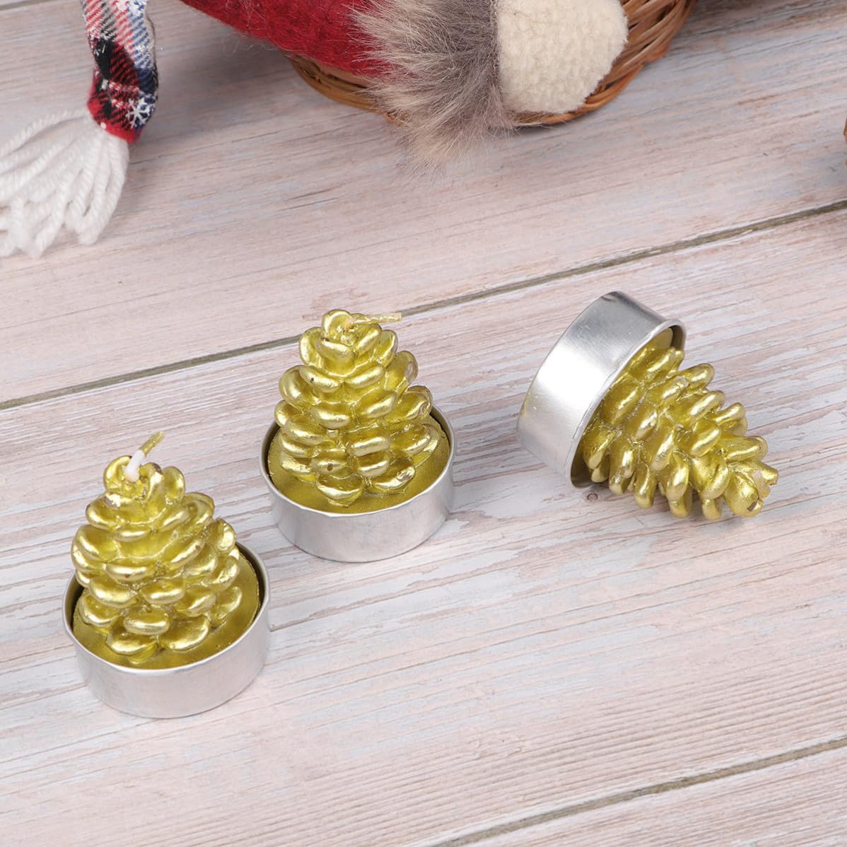 3 Pcs Xmas Pine Cone Christmas Candle Wax with Holder Cups Home Decor