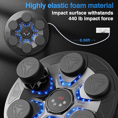 Miniatura 7 de Máquina de boxeo musical mejorada para adultos y niños, máquina de perforación interactiva de música con guantes, 12 modos, 12 velocidades,