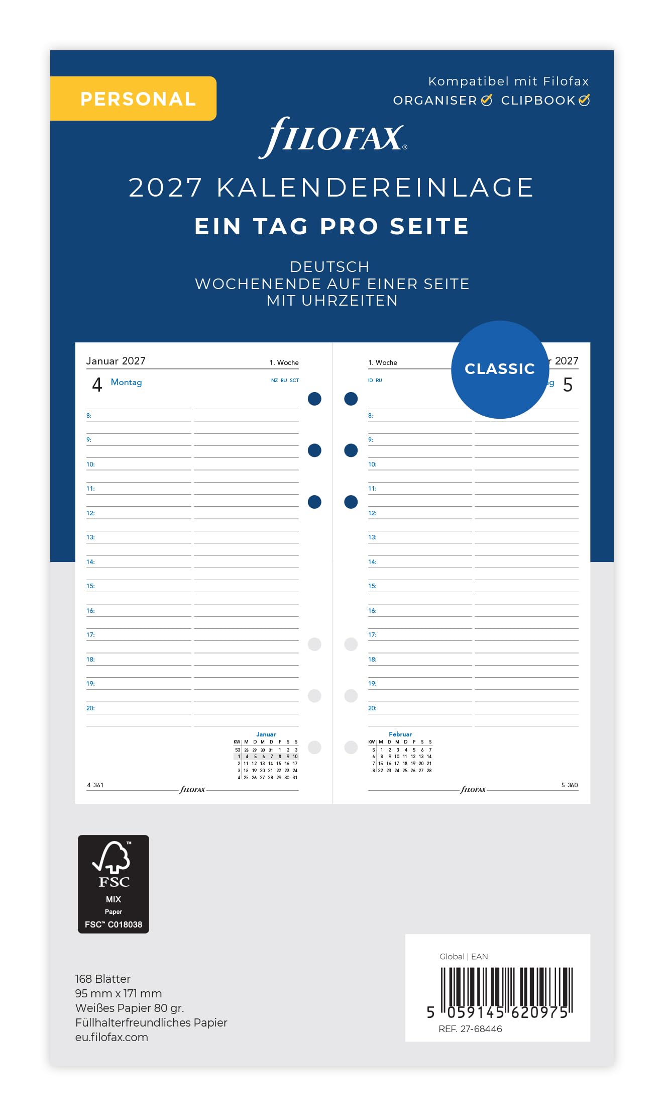 Filofax Personal Calendar Insert 1 Day on 1 Page German 2027