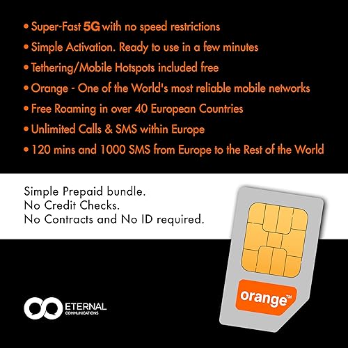 Miniatura 8 de Tarjeta SIM de viaje naranja precargada ahora con 12 GB de datos 4G, llamadas ilimitadas y SMS en Europa, 30 minutos y 200 SMS de Europa a todo el